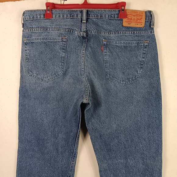 Levis 569 Loose Straight Fit Distressed Jeans Mens 39x33 Blue Denim - Picture 9 of 10